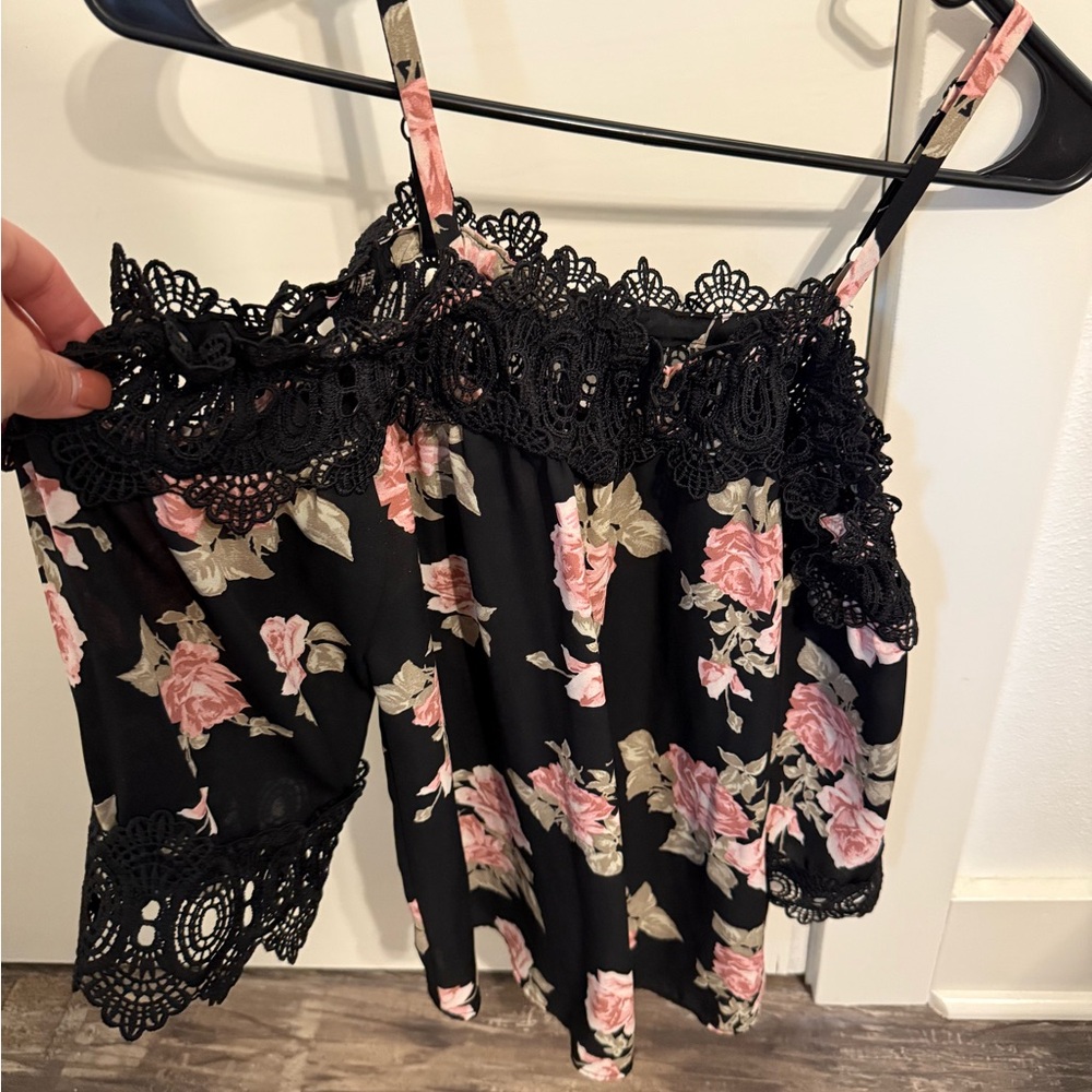 Floral Lace Trim Cami Top